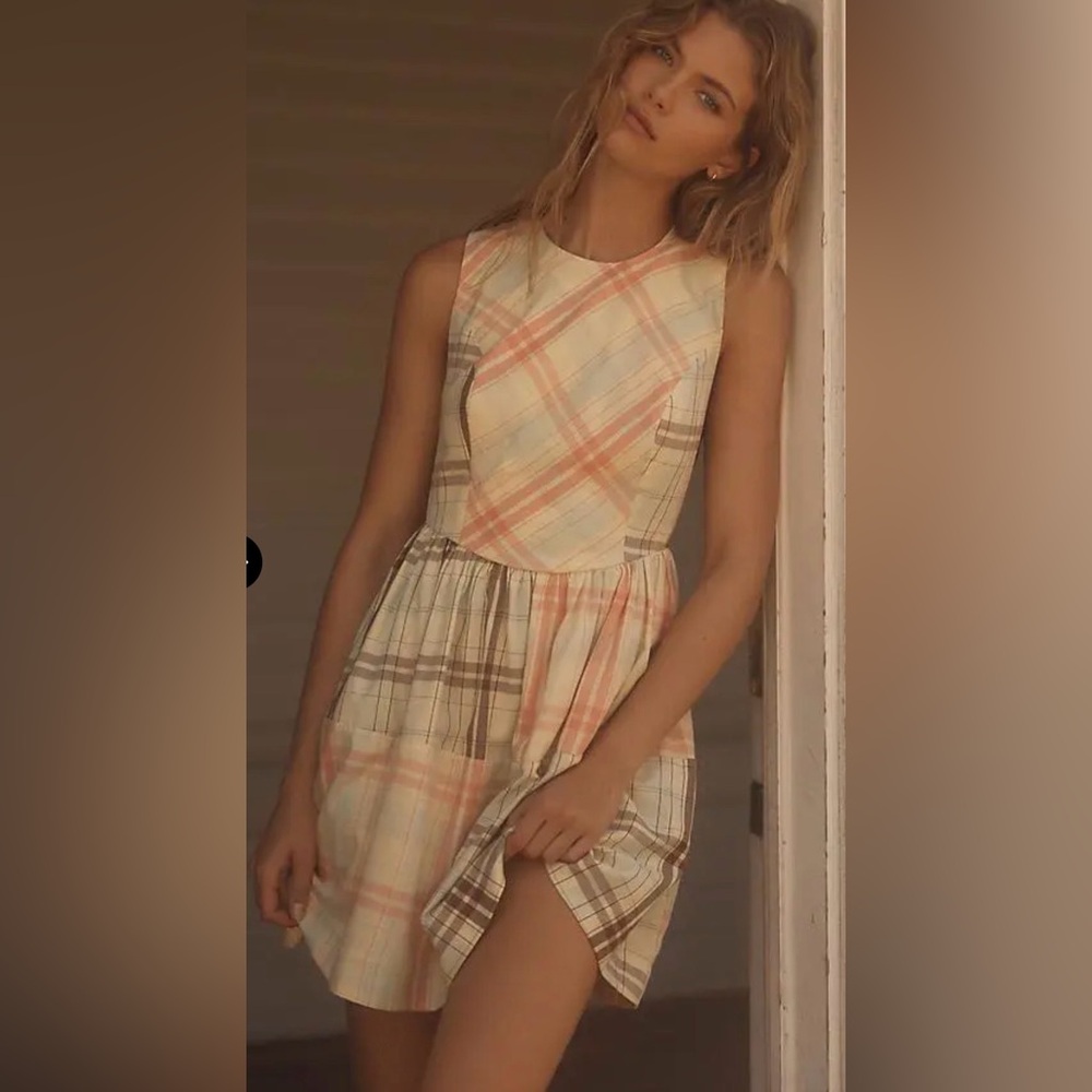 Anthropologie Lyrebird Plaid Open Back Mini Dress